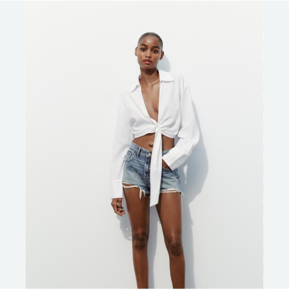 Zara linen cropped shirt - set - black and white